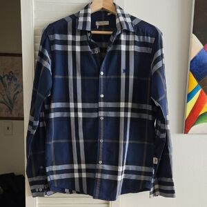 Burberry Brit Navy and White Checkered Shirt Men's Size M